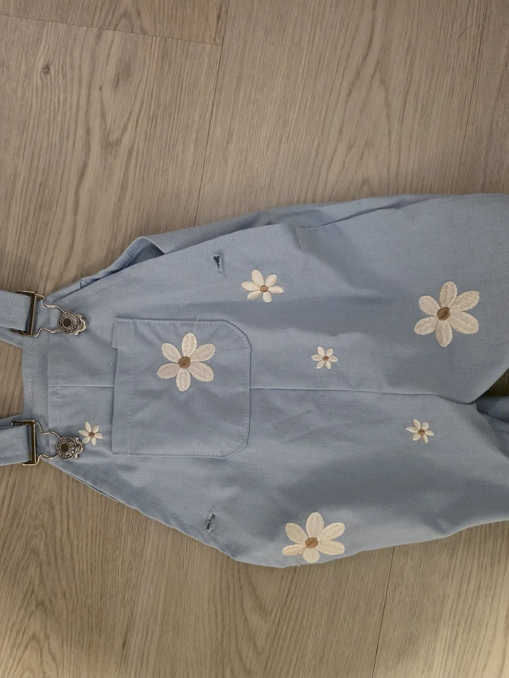 SHEIN Light Blue Daisy Embroidered Kids One Piece Overalls